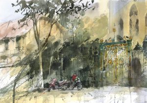Nhà Thờ Hàm LongTranh Màu Nước Nghệ Thuật Của Hoạ Sĩ Minh Đàm